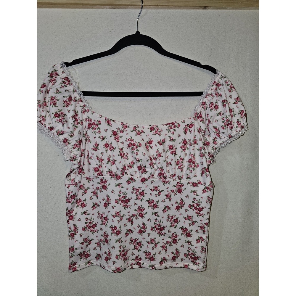 Lush Women's Floral Pink Romantic Y2k Style Sweet Feminine Blouse Top XL - Picture 6 of 8